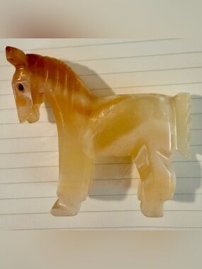 Vintage Hand Carved Onyx Marble Horse Figurine Stone Sculpture 3.5 Inch